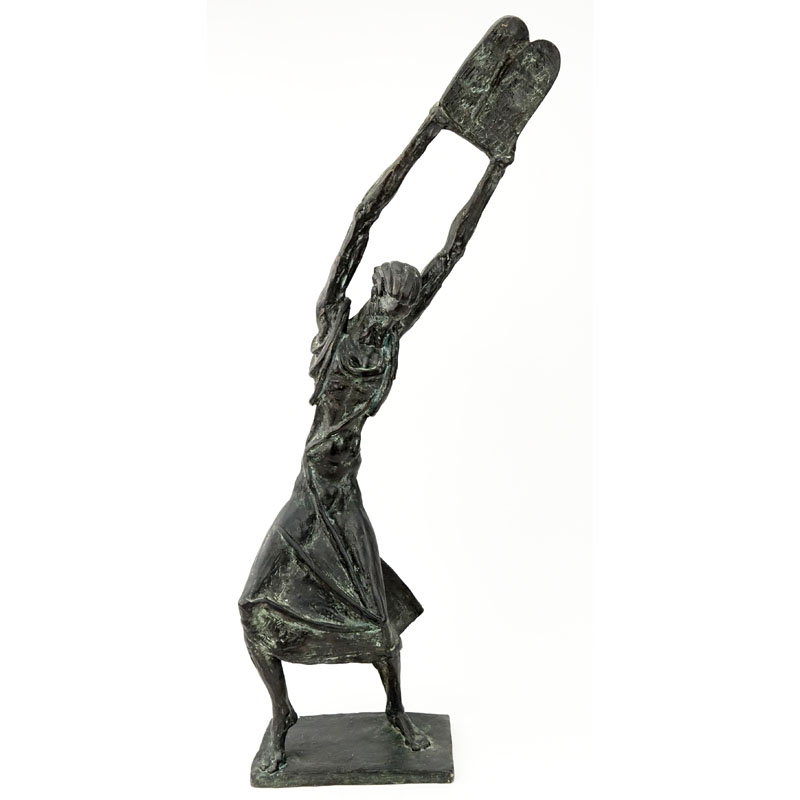 Laura Goodman, American (1910-2004) Mid Century Modern Bronze Sculpture of Moses holding 10 Commandments.