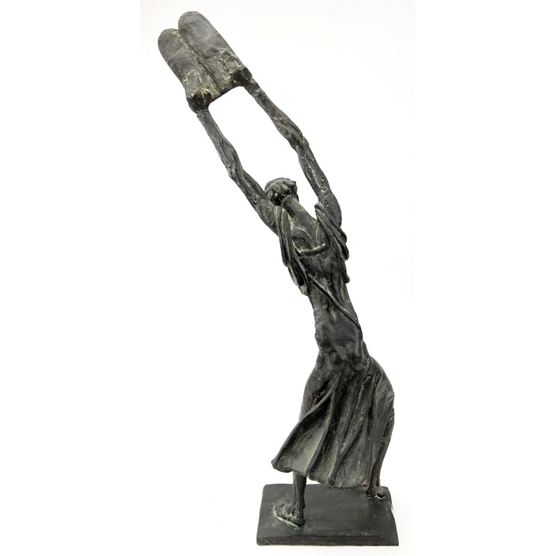 Laura Goodman, American (1910-2004) Mid Century Modern Bronze Sculpture of Moses holding 10 Commandments.
