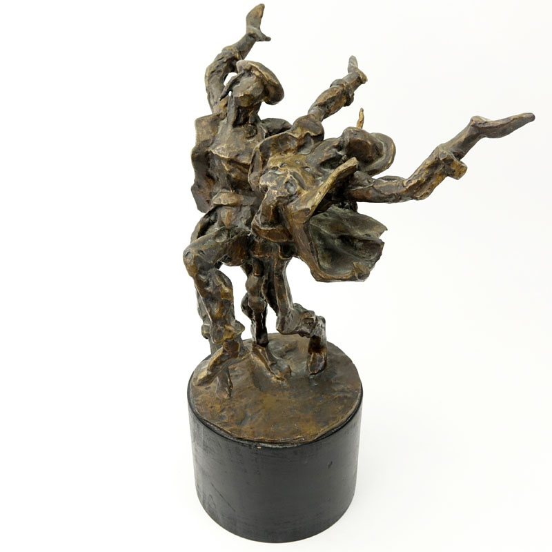 Laura Goodman, American (1910-2004) Mid Century Modern Bronze Sculpture, "Hassidic Dance" on Wooden Base. 