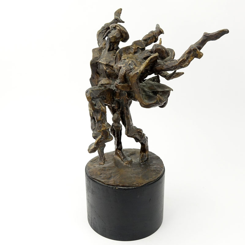 Laura Goodman, American (1910-2004) Mid Century Modern Bronze Sculpture, "Hassidic Dance" on Wooden Base. 