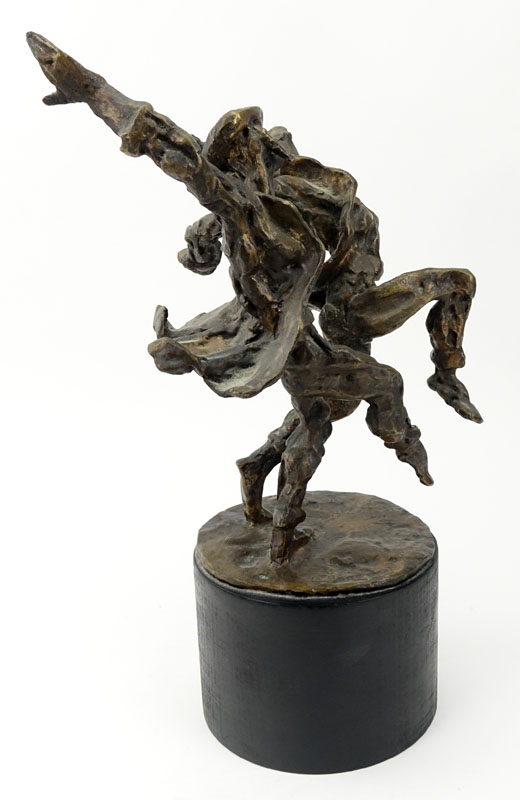 Laura Goodman, American (1910-2004) Mid Century Modern Bronze Sculpture, "Hassidic Dance" on Wooden Base. 