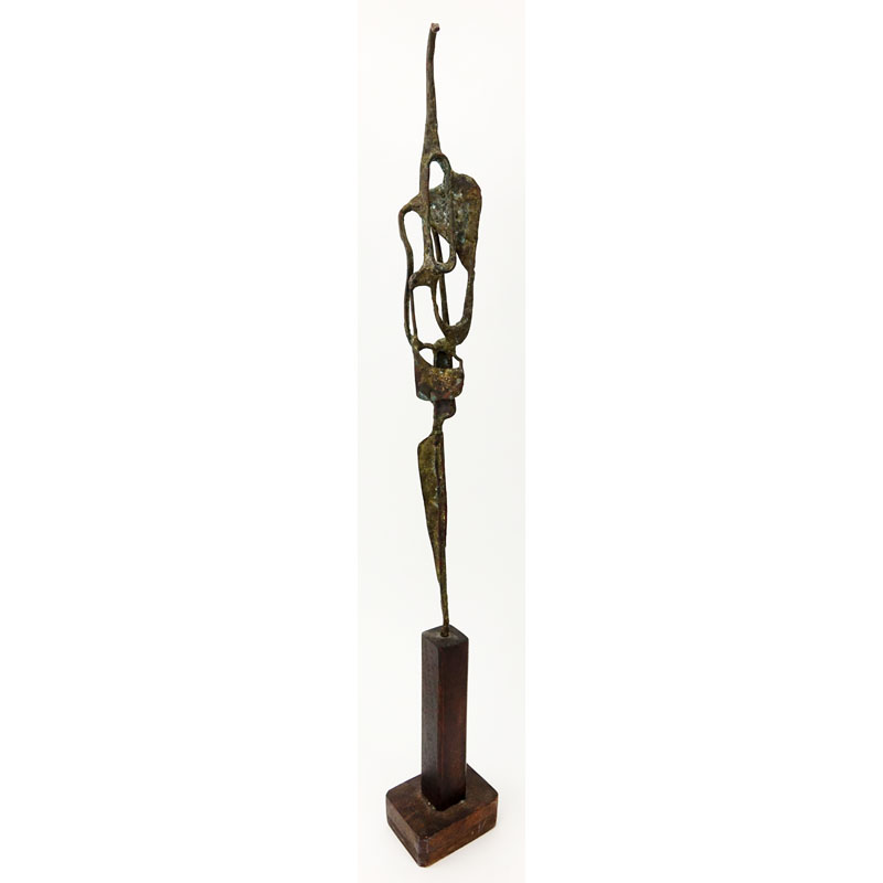 Mid Century Abstract Bronze Sculpture on Wooden Base.