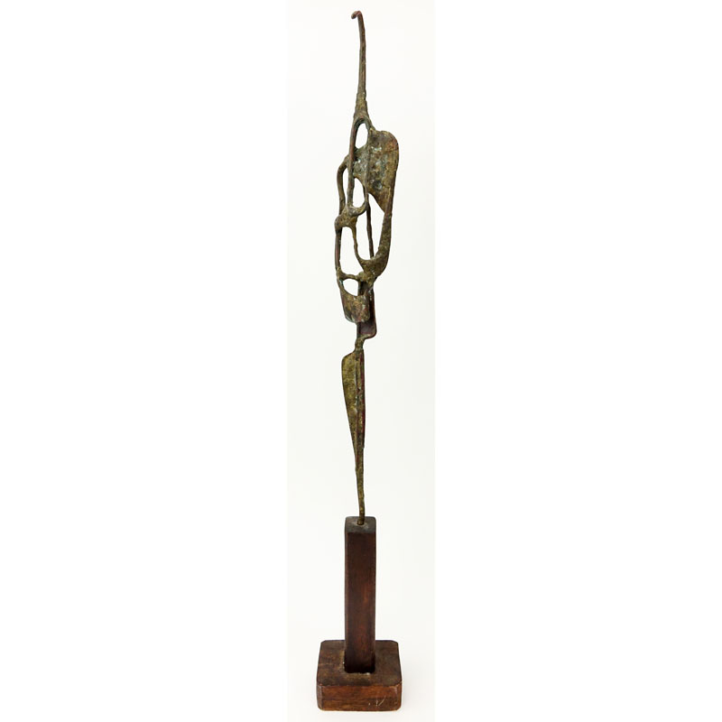 Mid Century Abstract Bronze Sculpture on Wooden Base.