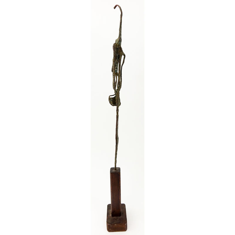 Mid Century Abstract Bronze Sculpture on Wooden Base.