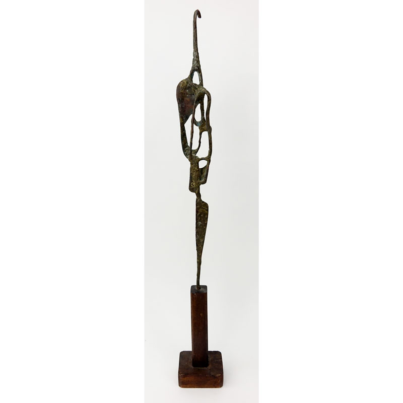 Mid Century Abstract Bronze Sculpture on Wooden Base.
