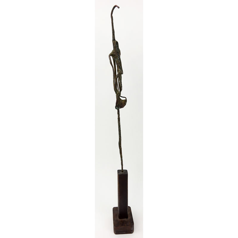 Mid Century Abstract Bronze Sculpture on Wooden Base.