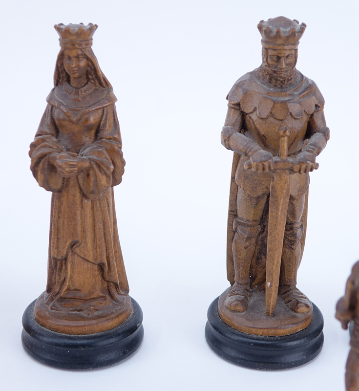 Vintage Anri Italy Carved Wood Figural Chess Set.