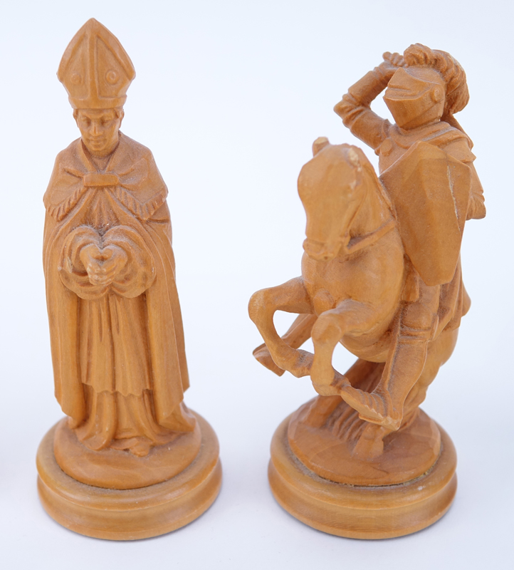 Vintage Anri Italy Carved Wood Figural Chess Set.