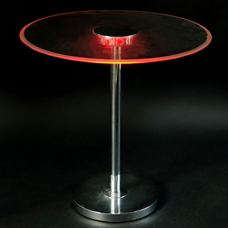 Modern Chrome and Glass Electrified Pedestal Table.