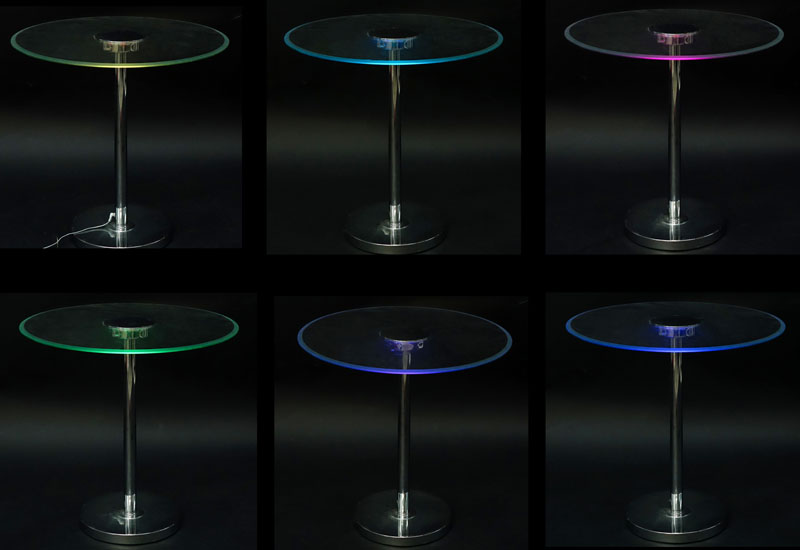 Modern Chrome and Glass Electrified Pedestal Table.