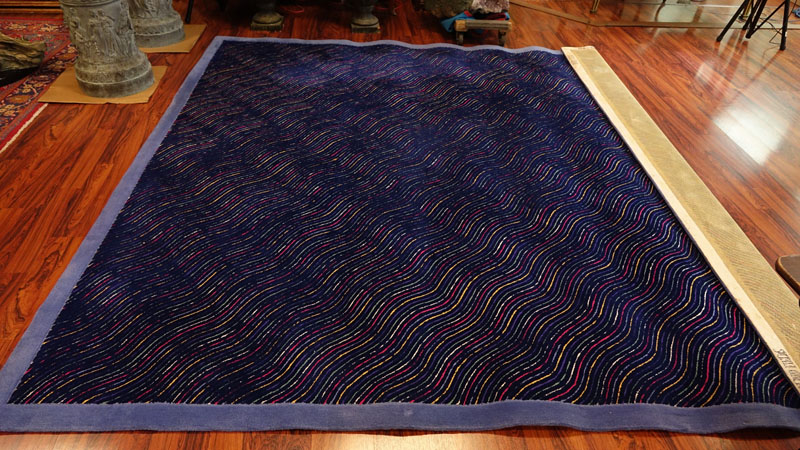 Room Size Edward Fields Colorful Stripes Wool Rug. Signed en verso of the border.