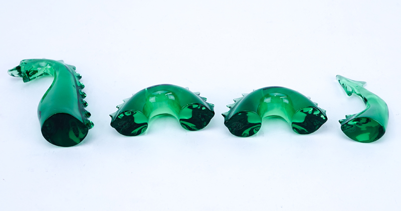Baccarat Green Crystal Sea Serpent Figure. In four parts, each with Baccarat France acid stamp. 