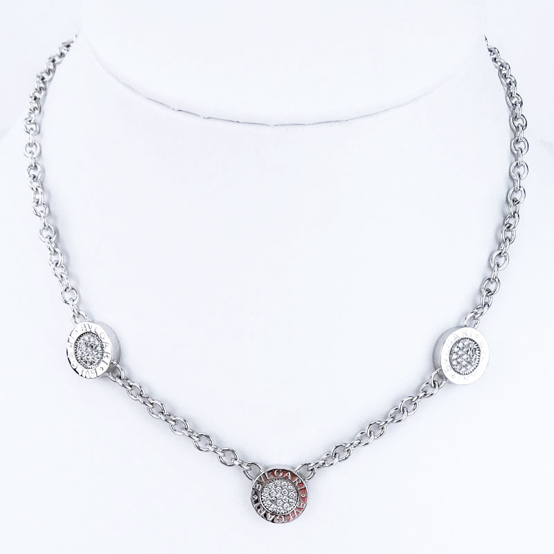 Bulgari Approx. .60 Carat Diamond, Onyx and 18 Karat White Gold Reversible Three (3) Circle Necklace. 