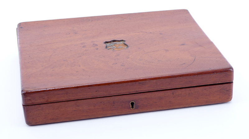 Antique Twenty-Four (24) Piece Silver Plate And Mother Of Pearl Fruit Set In Custom Wood Box.