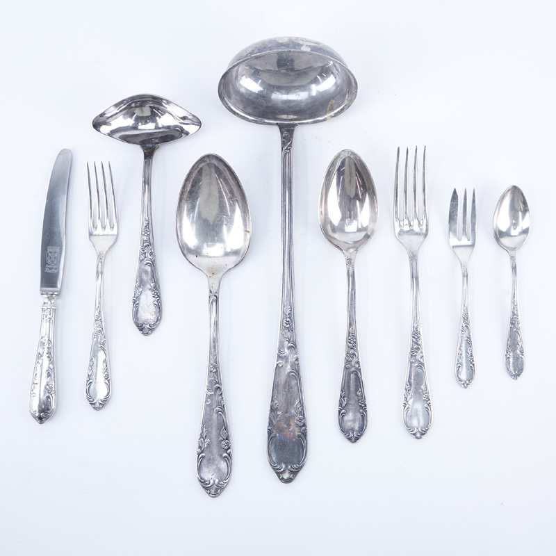 Eighty-Four (84) Piece Victorian German Silver Plate Flatware. Extra Large Pieces.