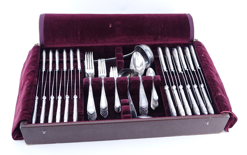 Eighty-Four (84) Piece Victorian German Silver Plate Flatware. Extra Large Pieces.