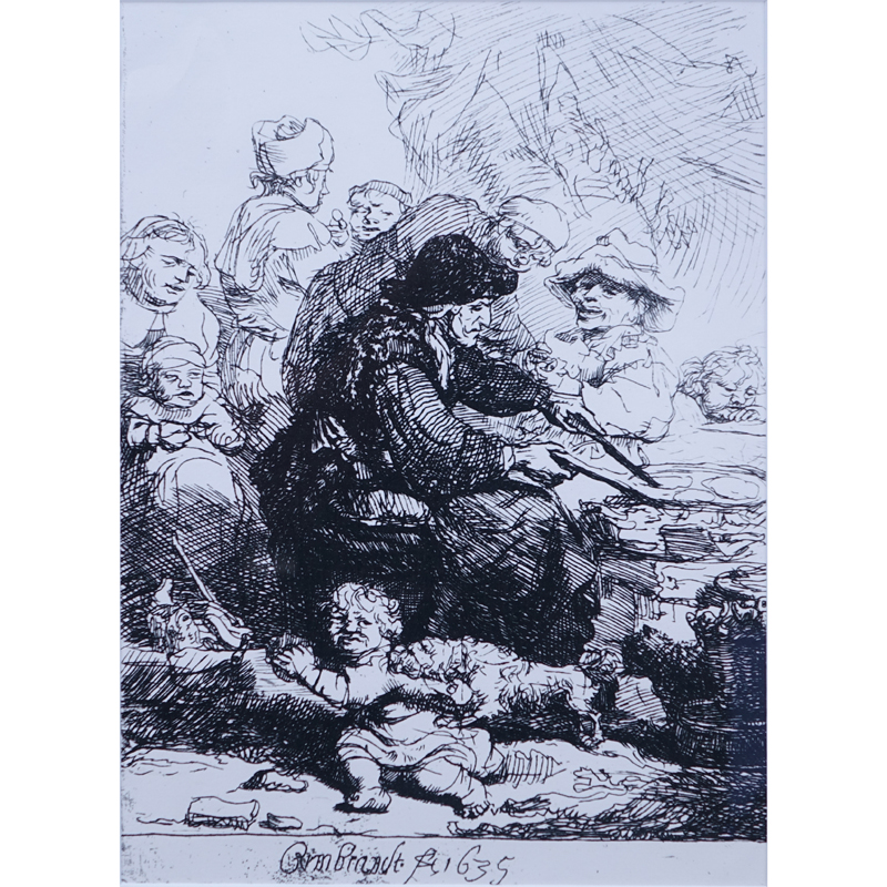 Homage to Rembrandt Van Rijn, Dutch (1606-1669) Framed print "The Pancake Woman". 