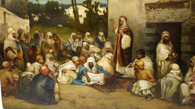 Follower of: Vasily (Wilhelm) Alexandrovich Kotarbinsky, Russian (1849 - 1921) Oil on board "Christ Preaching At Capernaum". 