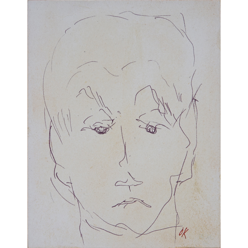 Austrian School Ink On Paper "Portrait Of A Man". Initialed OK lower right. Toning from age, affixed to cardboard. 