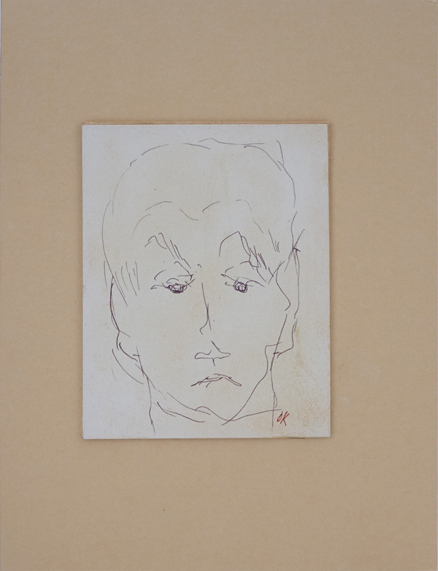 Austrian School Ink On Paper "Portrait Of A Man". Initialed OK lower right. Toning from age, affixed to cardboard. 