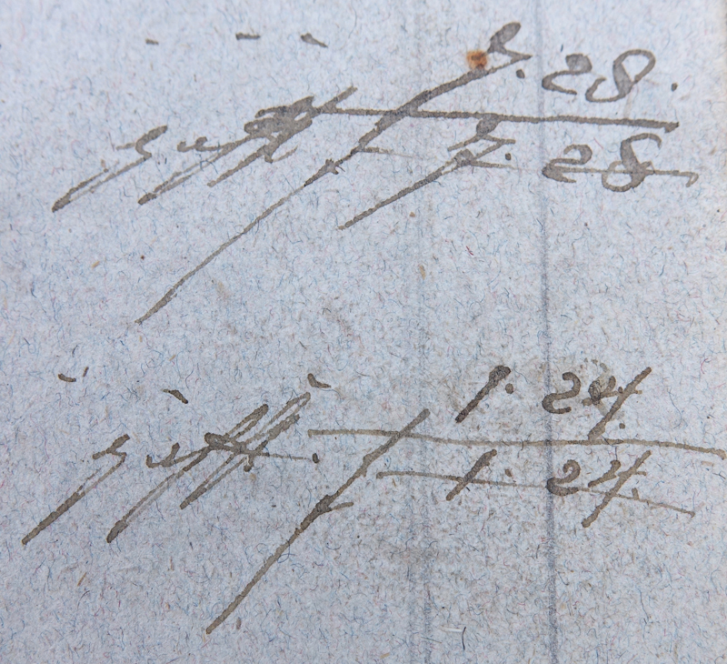 Three (3) Anatomical Male Figure Etchings on 19th Century (1842) Manuscripts/Ledger Pages. Unsigned.