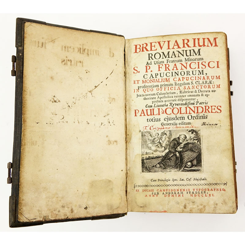 18th Century Book - "Breviarium Romanum"  Francisci Capucinorum. IN-12. Published 1760 -  Andream Stadler. 