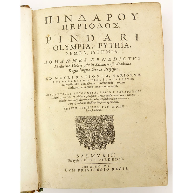 17th Century Book - "Olympia. Pythia. Nemea. Isthmia." - Pindar. IN-8. Published 1620 -  Pierre Pie De Dieu . 