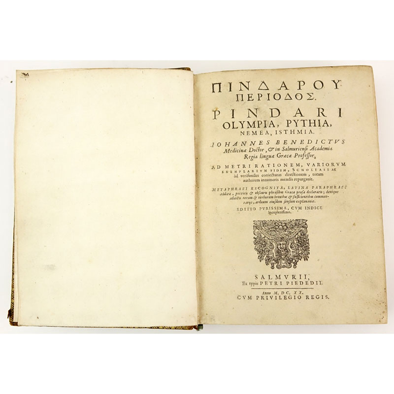 17th Century Book - "Olympia. Pythia. Nemea. Isthmia." - Pindar. IN-8. Published 1620 -  Pierre Pie De Dieu . 