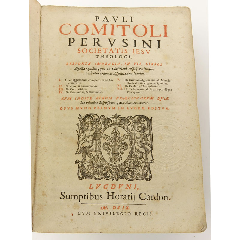 17th Century Book - "Perusini" - Paolo Comitoli. IN-8. Published 1609 - Horace Cardon. 