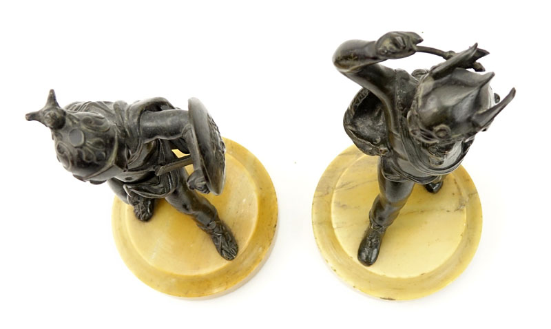 A Pair Of 19/20th Century Bronze "Putti As Roman Gods" Figures On Marble Bases. 