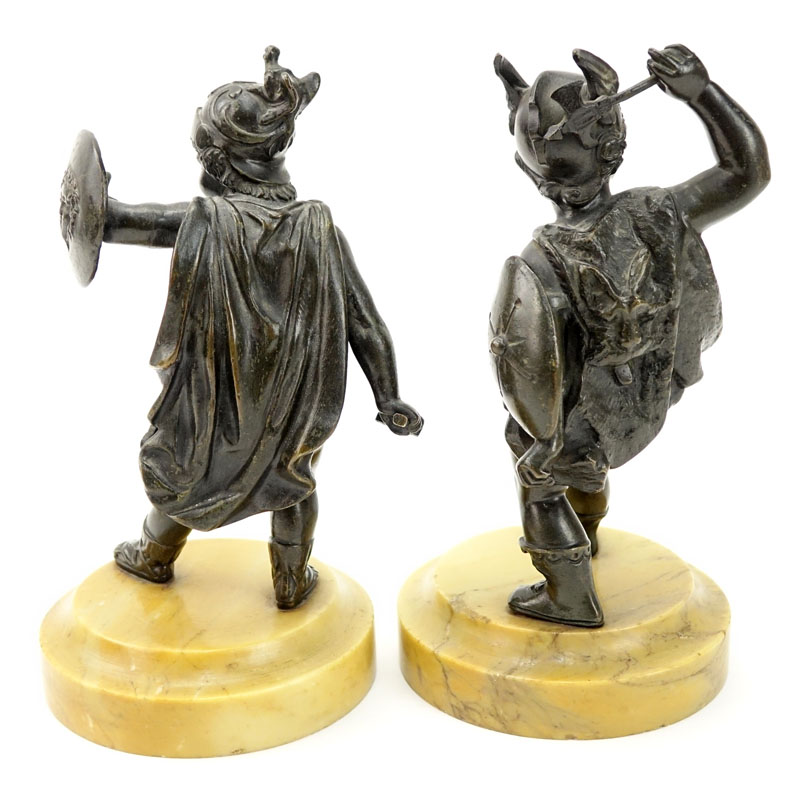 A Pair Of 19/20th Century Bronze "Putti As Roman Gods" Figures On Marble Bases. 