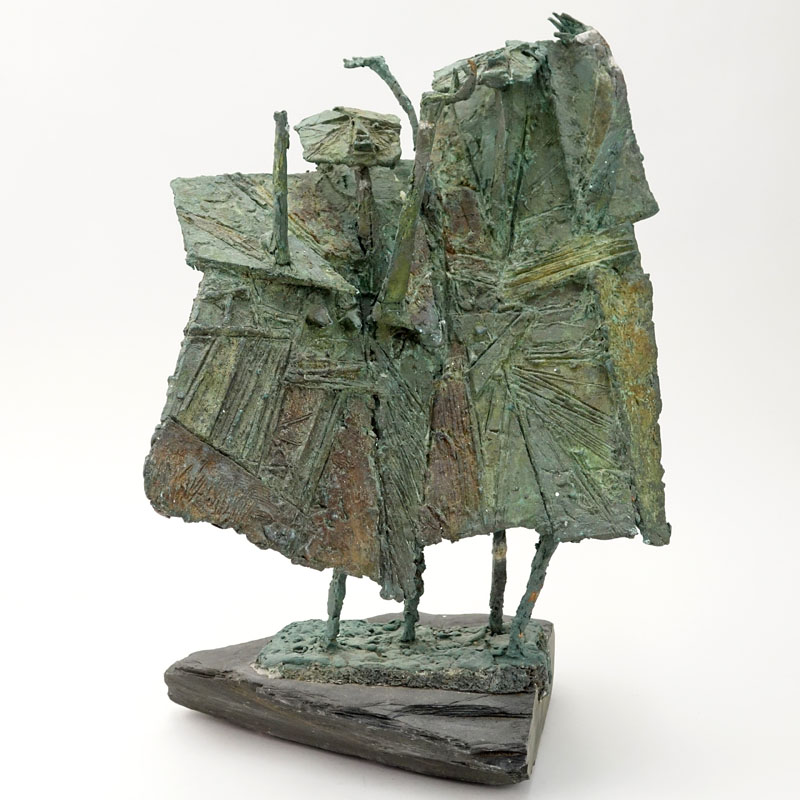 Modern Bronze Figural Abstract Sculpture On Slate Base.