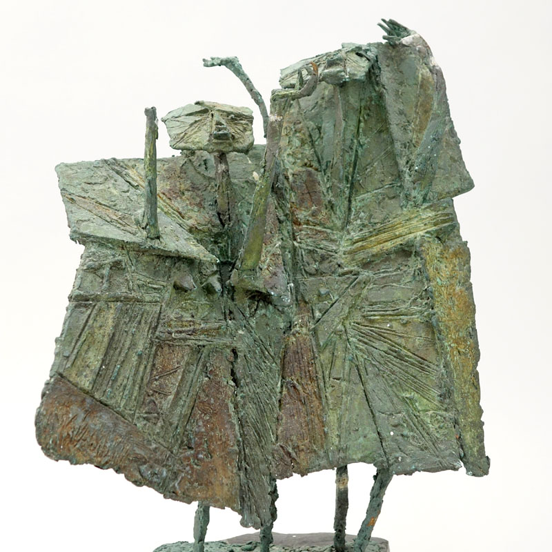 Modern Bronze Figural Abstract Sculpture On Slate Base.