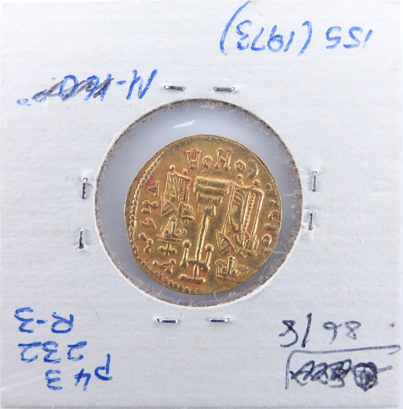 Byzantine Empire: Constans II (A.D 641-688) Gold Solidus in Coin Display.