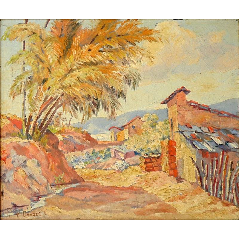 Trino Orozco, Venezuelan (born 1915) Oil on canvas "Mountain Village". 