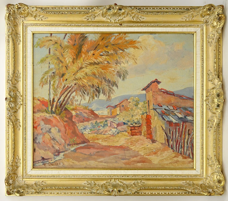 Trino Orozco, Venezuelan (born 1915) Oil on canvas "Mountain Village". 