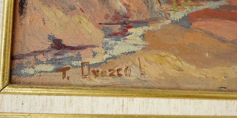Trino Orozco, Venezuelan (born 1915) Oil on canvas "Mountain Village". 
