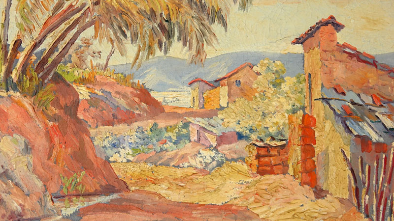 Trino Orozco, Venezuelan (born 1915) Oil on canvas "Mountain Village". 