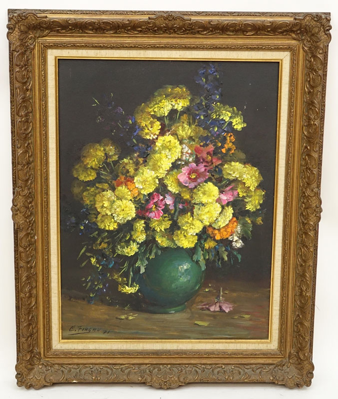 Conchita Firgau, Venezuelan (20th century) Oil on canvas "Still Life Of Flowers". 