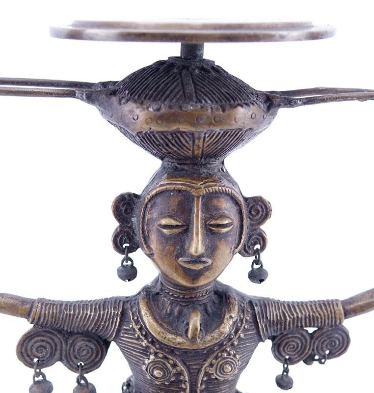 Indian Dokra Gilt Brass Sculpture Ornamented with Bells.