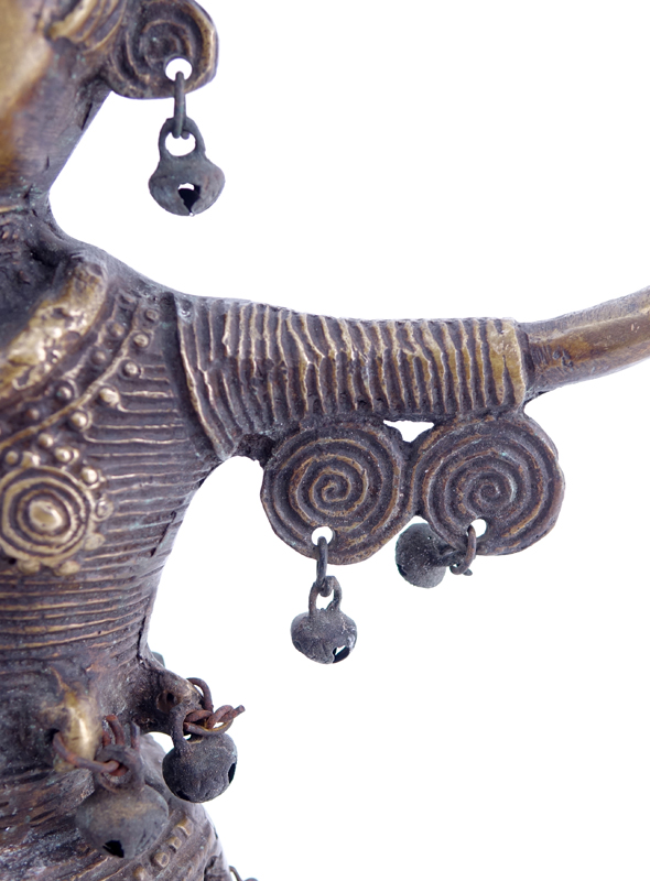 Indian Dokra Gilt Brass Sculpture Ornamented with Bells.