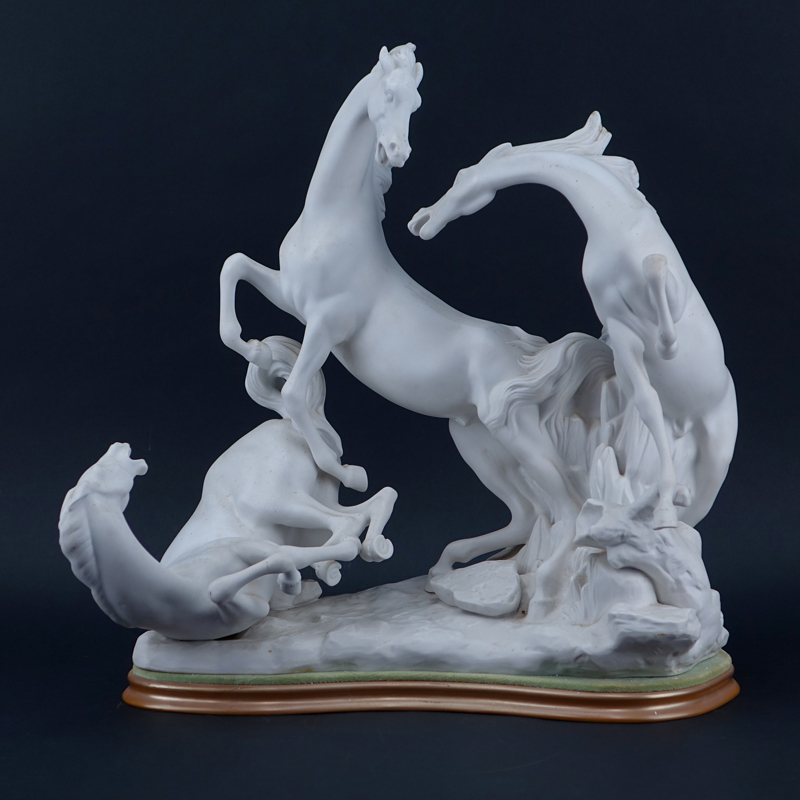 Large Lladro Horse Group. In matte finish on custom base.