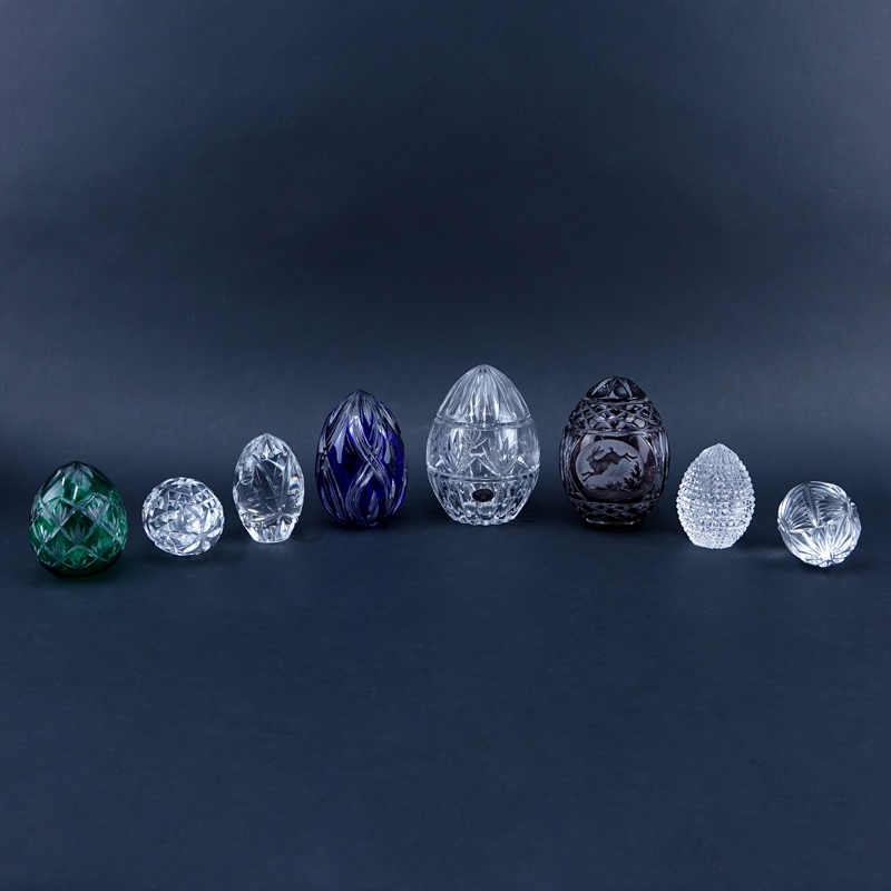 Grouping of Eight (8) Cut to Clear and Clear Crystal Egg Shaped Paperweights.