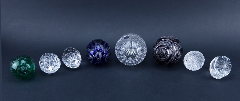 Grouping of Eight (8) Cut to Clear and Clear Crystal Egg Shaped Paperweights.