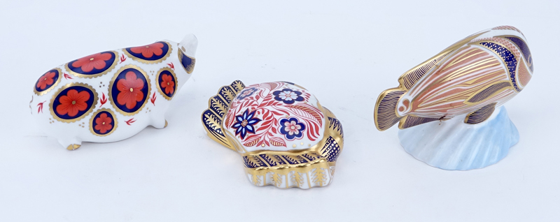 Collection of Three (3) Royal Crown Derby Old Imari Porcelain Animal Figurines.