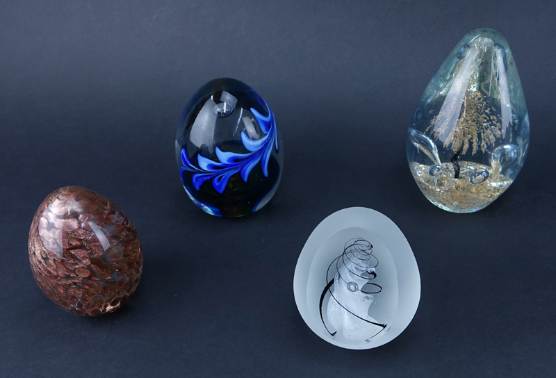 Grouping of Ten (10) Mid Century Art Glass Egg Shape Paperweights.