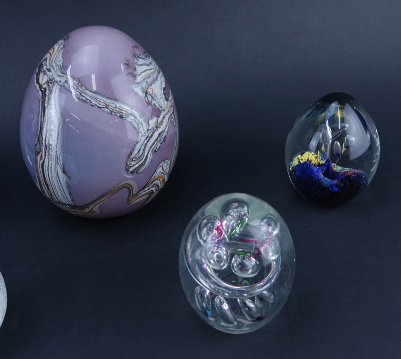 Grouping of Ten (10) Mid Century Art Glass Egg Shape Paperweights.