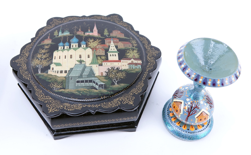 Collection of Six (6) Russian Lacquer Paper Mache Items.