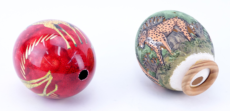 Grouping of Two (2) Painted Ostrich Eggs.