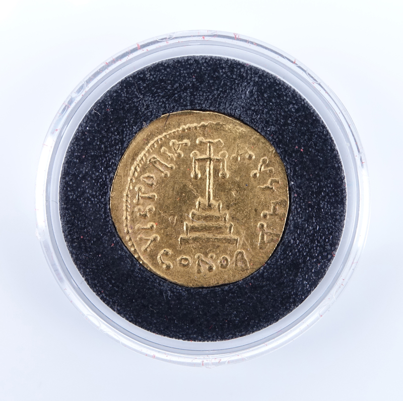 Byzantine Empire: Heraclius (A.D. 610-640) Gold Solidus in Plastic Display.